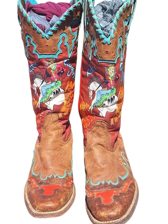 Ariat Shoes - Ariat Quincy Bronco Boots Billie Red 7.5 Painted Cowgirl Western Cowboy Rare